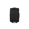 A black wheeled duffle bag with multiple zippered compartments and a handle for easy transport.