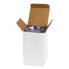 A white box, partially open, containing a clear drink bottle inside. The box features a simple, unmarked design.