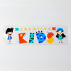 A vibrant sticker featuring colourful characters and the text "CREATIVE KIDS" in playful fonts. It has a glossy finish.
