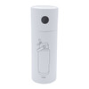 A drink bottle with a sleek white design and a round top, featuring a drawing of a spray bottle and a logo.