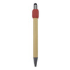 A bamboo pen with a red rubber grip and black tip. The pen features a sleek, natural finish.