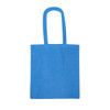 A blue recycled cotton tote bag with long handles and a simple design. It features a small logo.