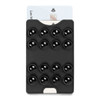 A black suction phone wallet with multiple suction cups and a card slot at the top. It has a logo on the back.