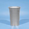 A drink bottle featuring a silver recycled aluminum design, with a sturdy stadium-style shape and a logo.