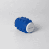 A blue Whirl Popper Spinner with a white top and bottom, featuring a logo on one side.