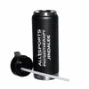 A drink bottle in black with a removable lid and straw, featuring a logo on its surface.