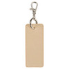 A rectangular keychain in a beige colour with a silver clip and keyring. Features a smooth texture.