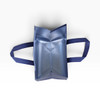 An insulated reusable bag in blue with two handles, displayed from a top-down view.
