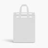 A white insulated reusable bag with two handles, featuring a simple design. It has a logo on the front.