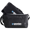 A dark grey outdoor pack with a black mat inside, featuring a logo on the side.