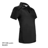 A black polo shirt with a sporty design and a logo on it, featuring a collar and short sleeves.