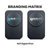 A black foldable wireless charger with two different designs, featuring a logo on the front.