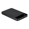 A black wireless power bank with a sleek design, featuring a logo and a USB-C port.