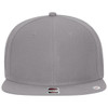 A grey snapback cap with a mid profile and a grey undervisor. Features a logo on the side.