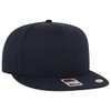 A 6-panel mid profile snapback cap featuring a flat visor in navy, with a logo on the side.