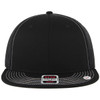 A black 6-panel mid profile trucker cap with a grey undervisor and a visible logo on the front.