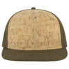 A six-panel mid-profile snapback cap featuring a cork-patterned front and an olive green visor. It has a logo on the side.