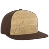 A 5-panel snapback cap featuring a cork front panel and brown fabric sides and brim. Includes a logo.