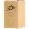 A drink bottle in a cardboard box, featuring a simple outline design and a logo. The design emphasises portability and comfort.