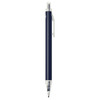 A recycled aluminium ballpoint pen in navy blue, featuring a silver clip and tip, with a logo on the barrel.