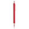 A red recycled aluminium ballpoint pen with a transparent barrel and clip. It features a logo on the barrel.