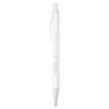 A recycled aluminium ballpoint pen in white, featuring a clear barrel and a clip. It has a logo on the side.