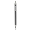 A black recycled aluminium ballpoint pen with a silver clip and accents, featuring a logo on its barrel.