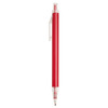 A red aluminium ballpoint pen with a transparent grip and clip, featuring a logo.