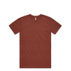 A marle tee in a rich rust colour with short sleeves and a crew neckline. The shirt features a logo.