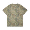 A heavy faded camo tee in shades of green and earthy tones with a camouflage pattern. It features a logo.