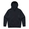 A navy hoodie featuring a front pocket and a hood, with a plain design and no visible logos.