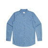 A blue denim shirt featuring a buttoned front and a single chest pocket. The shirt has long sleeves and a classic collar.