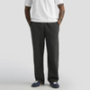 Cuffless track pants in dark grey, featuring a relaxed fit and side pockets, paired with a plain white t-shirt.