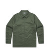 A green jacket with a collared neck and front zip, featuring side pockets and a logo.