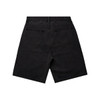 A pair of black denim shorts with a five-pocket design, featuring a plain back view.