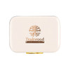 A cream-coloured cooler bag with a tree logo and gold detailing, designed for outdoor use.