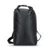 A black 20L dry bag with adjustable straps and a roll-top closure. It features a logo on the front.