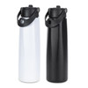 A drink bottle set featuring a white and a black 1L bottle, both with a secure lid and carry handle.