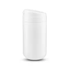 A white coffee cup with a lid and a simple design, featuring a logo on its surface.