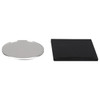 A round glass coaster with a clear surface and a black backing. It features a smooth, reflective finish.