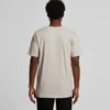 A beige T-shirt viewed from the back, featuring short sleeves and a regular fit. It has a logo visible on the back.