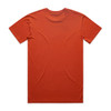 An orange t-shirt featuring a plain back with no visible logos or designs.