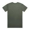 A plain olive green T-shirt with a standard crew neck and short sleeves, featuring no visible branding.