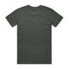 A green t-shirt with a smooth texture and a plain back, featuring a logo at the neckline.