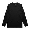 A black long-sleeved t-shirt featuring a simple design and a brand logo.