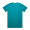 A turquoise t-shirt with a crew neck and short sleeves, featuring no visible logos or branding.