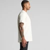 A side view of a light cream short-sleeve classic tee t-shirt with a simple design and a logo.