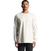A long-sleeve t-shirt in a creamy beige colour with a logo on the front.