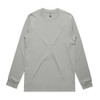 A long-sleeve tee in a muted grey shade, featuring a simple design and a small logo.