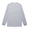 A grey long-sleeve t-shirt with a plain back and fitted cuffs, featuring a logo.
